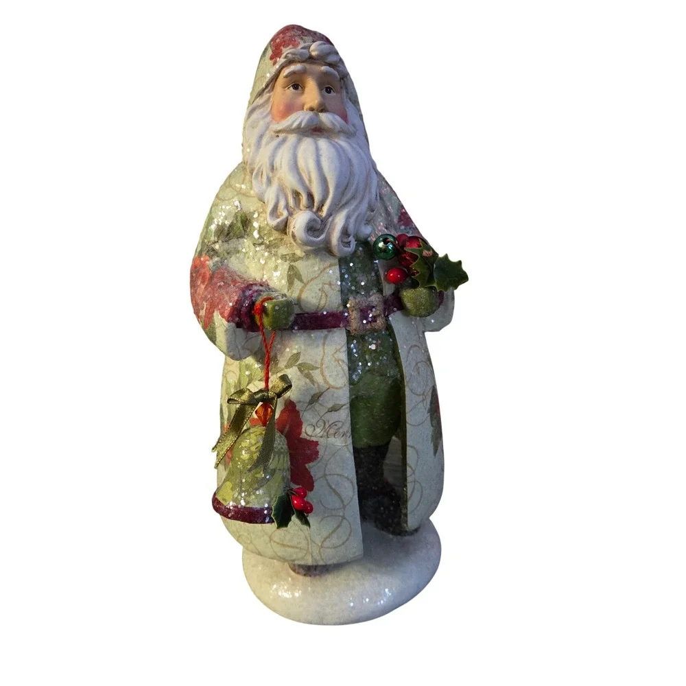 Midwest CBK Style Floral Decoupage‎ Santa Claus Figurine Glitter Christmas Decor